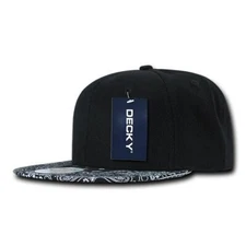 DECKY Black Snapback Cap Hat Paisley Bandana Flat Bill Visor Black NWT