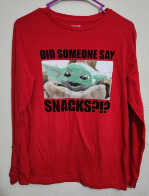 Star Wars Yoda Long-Sleeve ''Did Someone Say Snacks'' Kids Boys Size XL Shirt