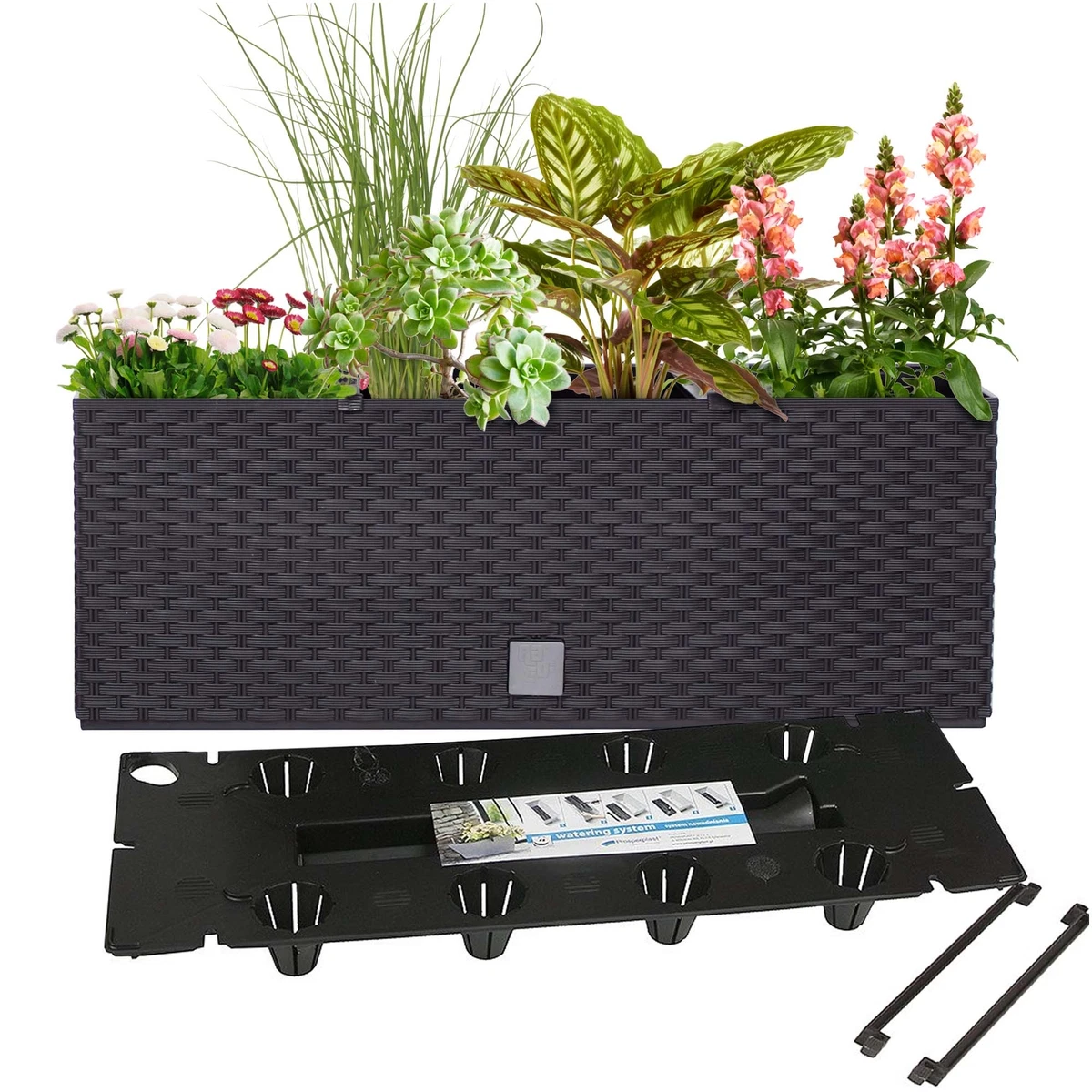 PAFEN Vaso Da Fiori Effetto Rattan In Plastica - Diametro 25 Cm, Altezza 22 Cm, 8,7L - Con Inserto Incluso - Resistente Alle Intemperie, Per Interni/Esterni - 4
