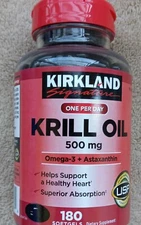 Kirkland Signature Krill Oil 500 mg.,180 Softgels Best By  NOV 2026