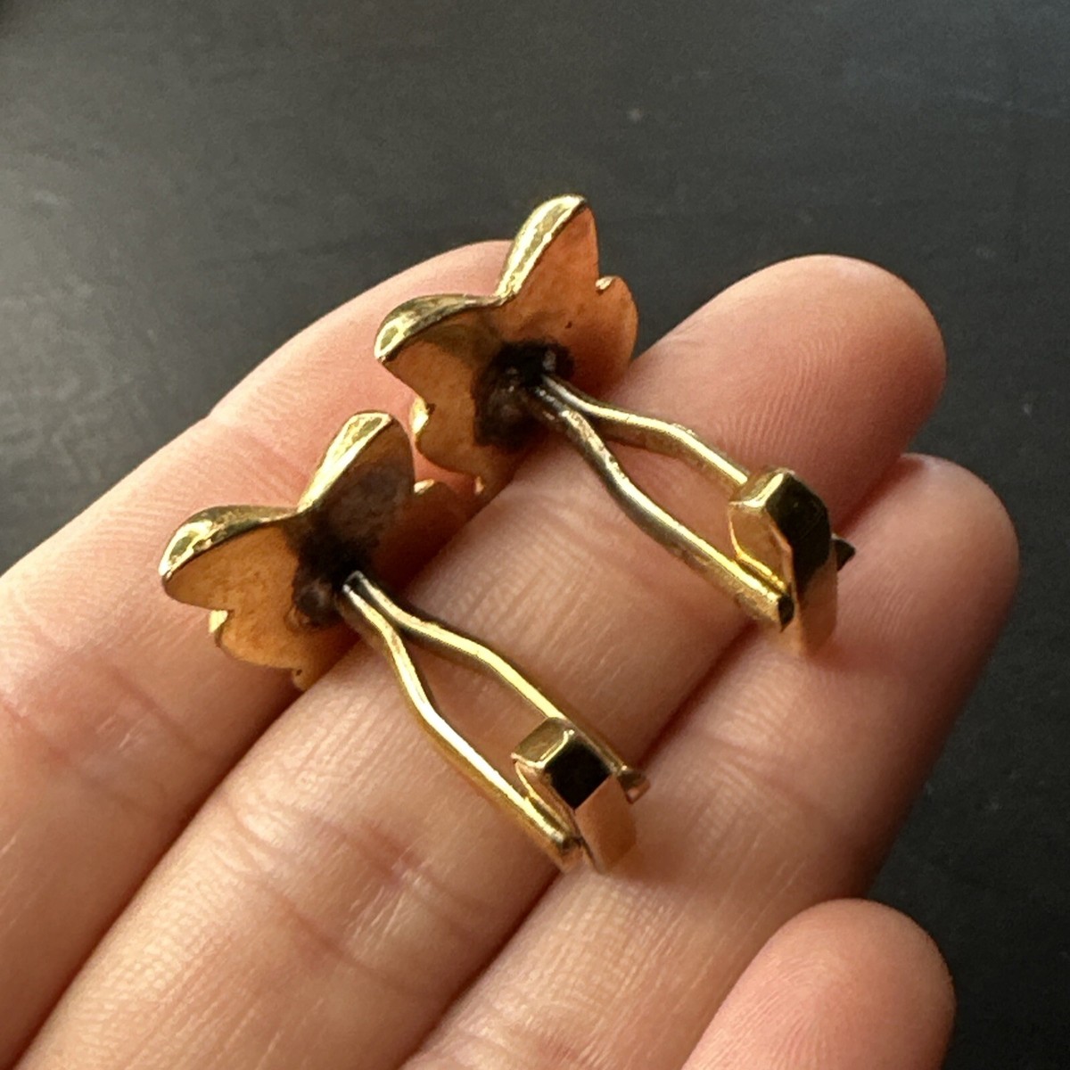 Paire De Boutons De Manchette Art Nouveau Cubique - Plaqué Or 18 Carats (750)