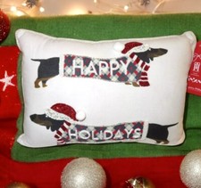 Total Home Christmas Dachshund 14x9 Throw Pillow Embellished Beads Sequins NWT