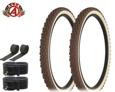 ALTA BICYCLE WIRE BEAD CRUISER TIRES 26 x 2.125 BROWN CREAM ROUGH KNOBBY 6pc SET