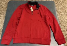 Nautica Men's Size M Red Fleece Long Sleeve 1/4 Zip Pullover Sweatshirt Logo NEW