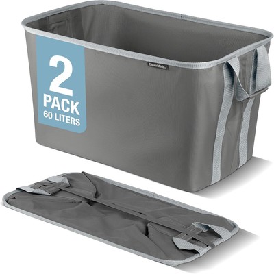 Collapsible Laundry Basket, Shadow Gray 2PK - 60L Foldable Laundry Basket 