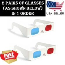 2x Universal Anaglyph Cardboard Paper Red Blue Cyan 3D Glasses For Movie Cinema