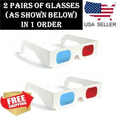 #ad 2x Universal Anaglyph Cardboard Paper Red Blue Cyan 3D Glasses For Movie Cinema $3.49