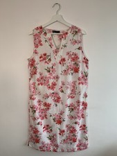 M&S Collection Linen Mix Dress Pink & White Floral Sleeveless Size L UK 12