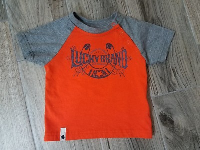 Chemise Bébé Garçon Lucky Brand - Manches Courtes Orange/gris 12 Mois - Occasion Très Bon état