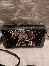 BLACK EMBROIDERY ELEPHANT DESIGN ORGANIZED WALLET 