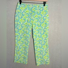 Vintage Lilly Pulitzer Crop Pants Leapin Lizard White Label Blue Green Women 4