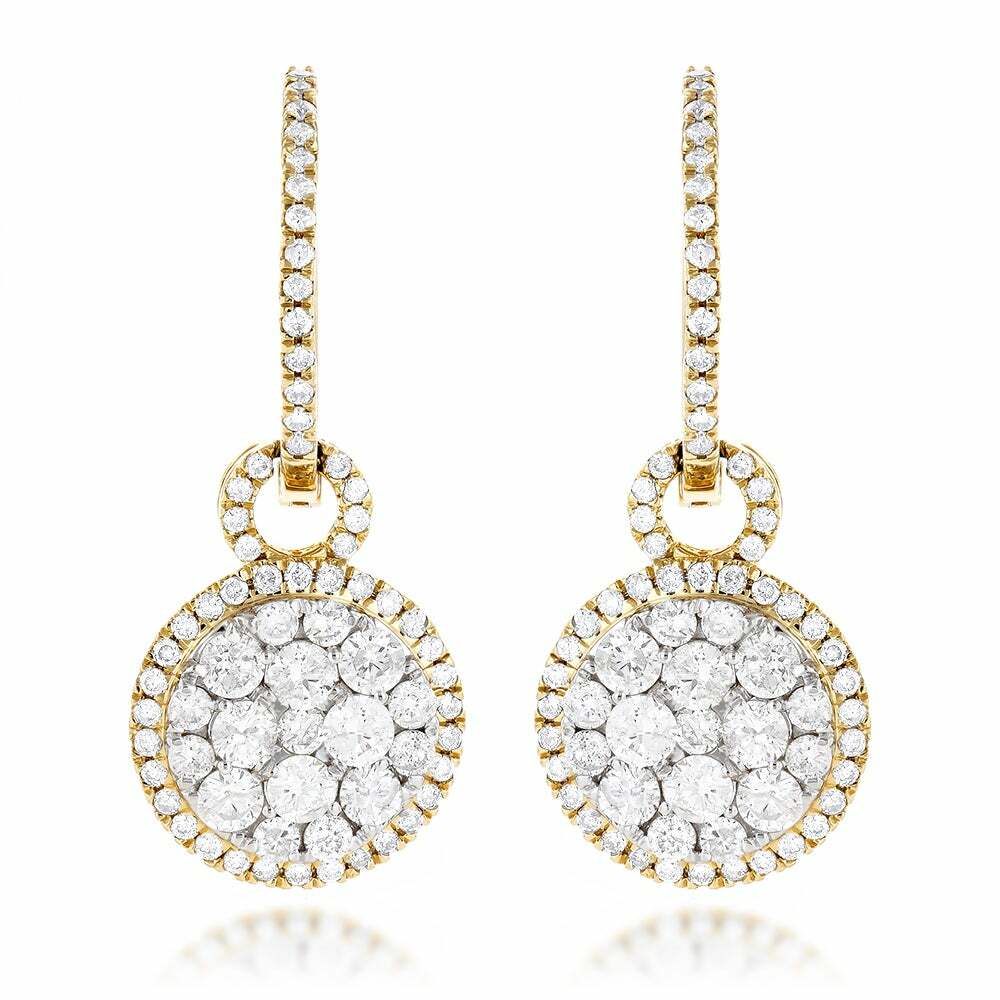 2.Ct Simulated Round Diamond 14K Yellow Gold Plated Silver Drop Dangle Earrings