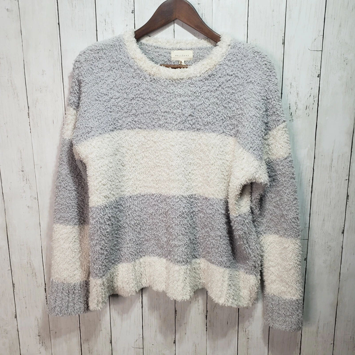 NWT Mell Day Gray Bone Striped Sweater Size Large