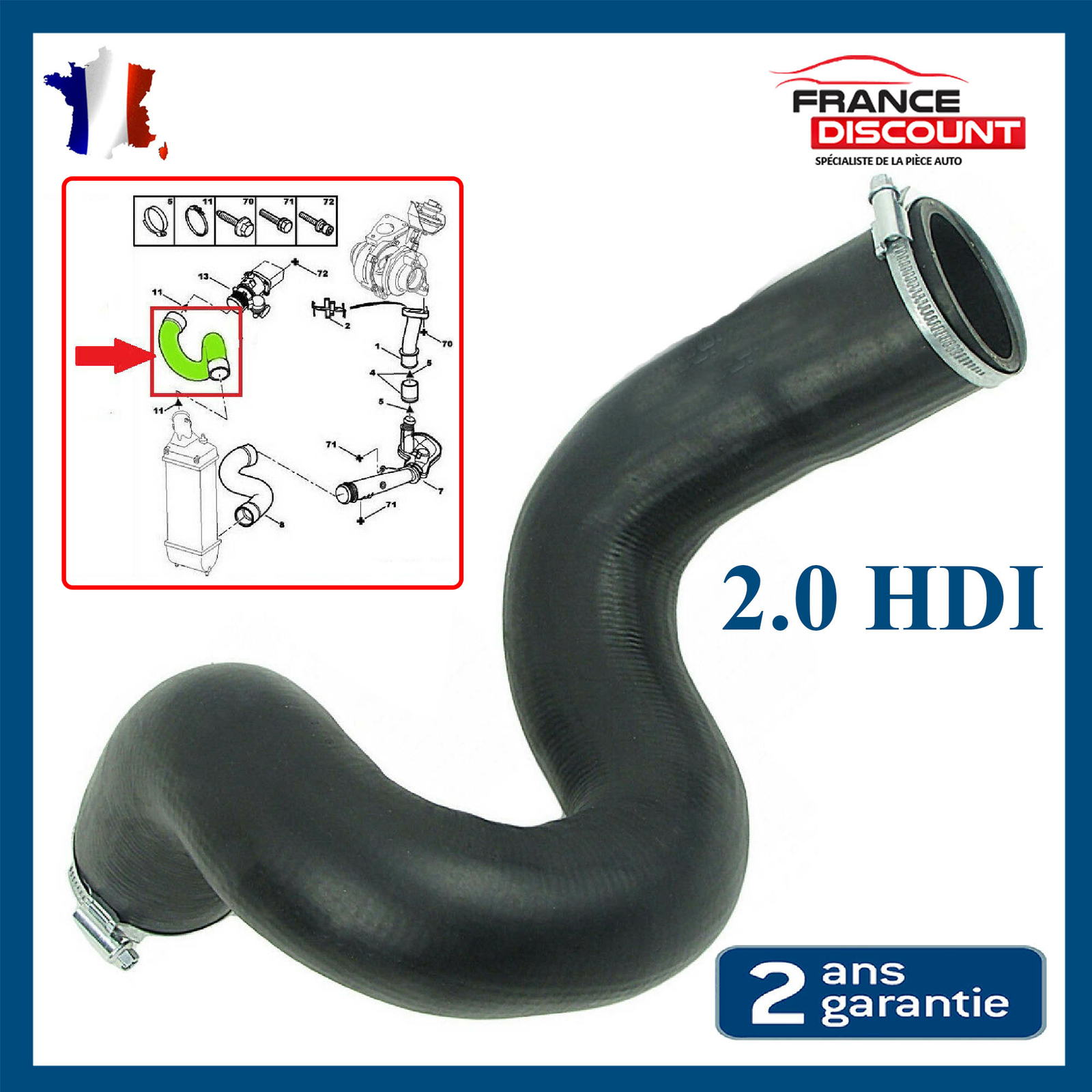 Durite turbo pour Peugeot 307 2.0 HDI gaine suralimentation pour rouler sereinement en vacances