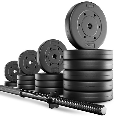 Langhantel Set 55 kg Hantelset mit Langhantelstange 180 cm TREX SPORT