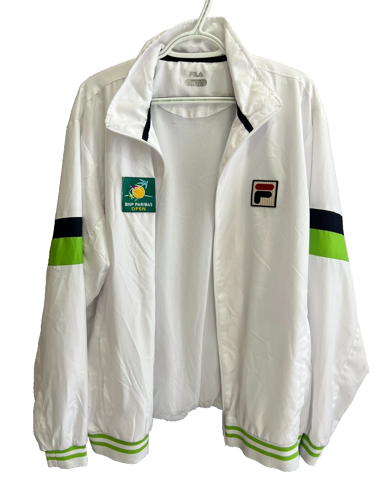 FILA BNP Paribas Tennis Open Uomo XL Giacca Tennis Bianco Giacca a Vento Vintage