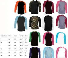 New Long Sleeve Raglan Baseball Mens Plain Tee Jersey Team Sports T-Shirt S-3XL
