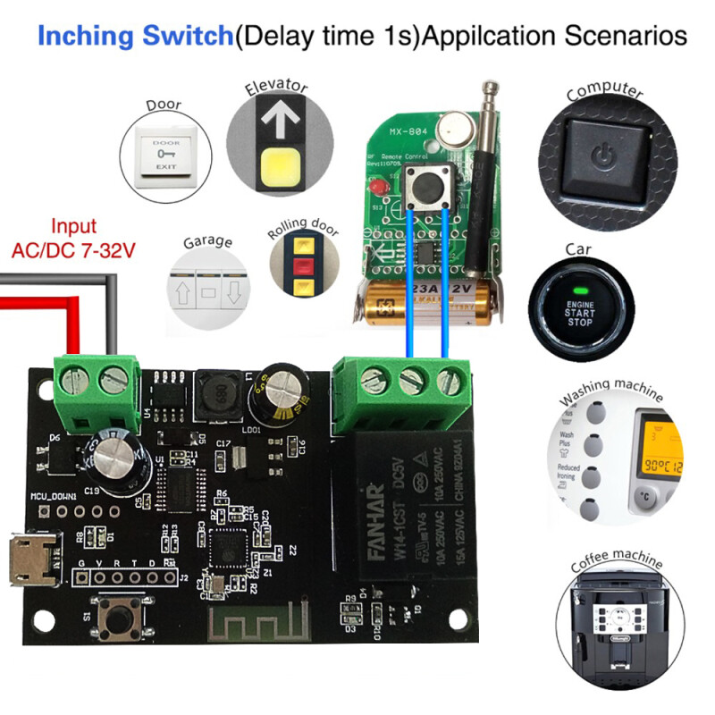 WiFi Relay Tuya Smart Switch Module 12V Smart Life APP Remote Control Timer Inch