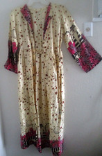 Vintage Hand Made Silky Robe w/ Ties Stars Cat Design Size L For Repair