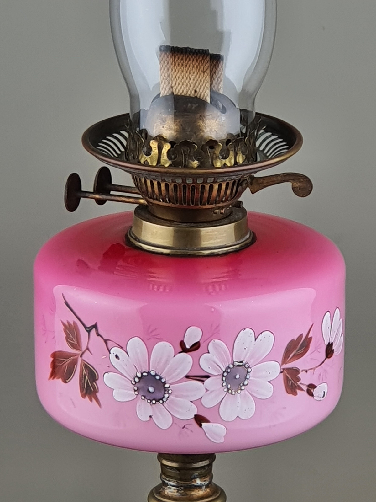 Victorian Cranberry Cased Opal Glass Kerosene Paraffin Duplex Oil Lamp