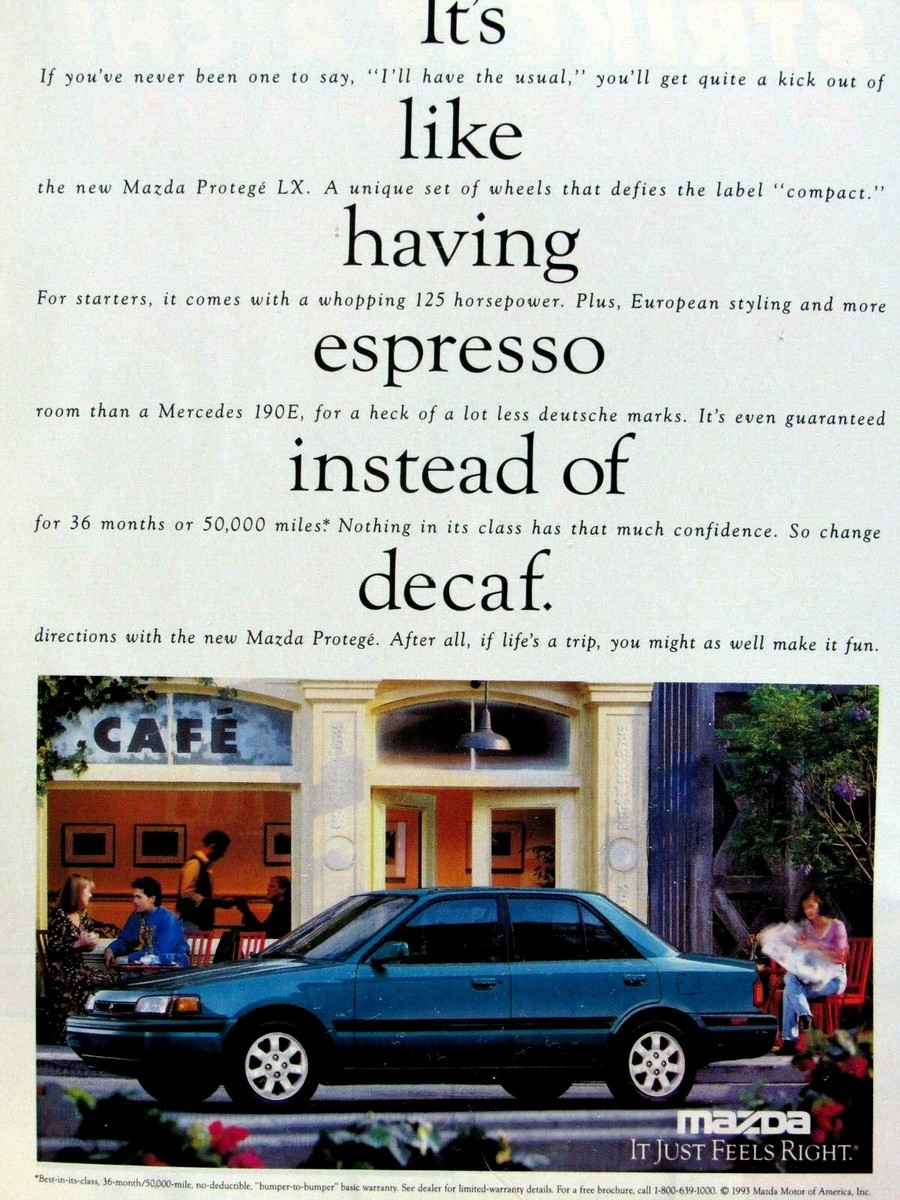 1993 Mazda Protégé LX Espresso Rather Than Decaf Original Print Ad