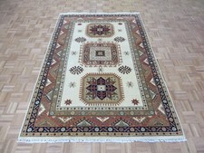 5'10 x 8'10 Hand Knotted Ivory Tribal Fine Kazak Oriental Rug Geometric G8802
