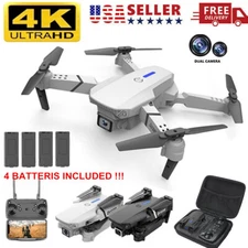 RC Drone With 4K HD Dual Video Camera WiFi FPV Foldable Quadcopter + 4 Battery