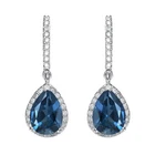 Solitaire Accents London Blue Topaz 925 Silver Earrings Valentine Gift For Her