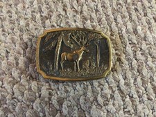 Vintage BTS Made in USA Solid Brass Stag Elk Belt Buckle