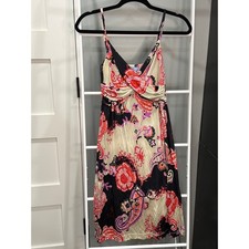 Vintage Flora Kung 100 Silk Slip Dress Sz 4 1980s Retro Paisley Abstract Twist