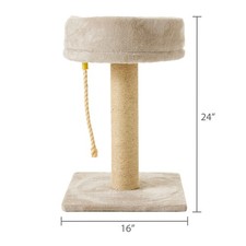 Natural Jute Scratch Post and Bed for Cats, Tan, 23.62"
