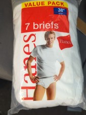 Vintage Hanes Men  s Classic White Briefs 38" 100 Cotton Underwear 7 Pairs New