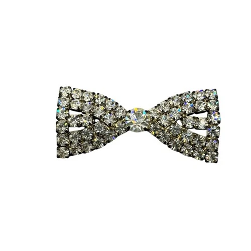 Vintage 1950s Rhinestone Bow Brooch Silver Tone Mid Century Costume Jewelry