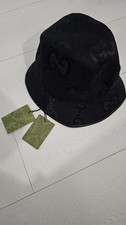 Authentic Gucci GG Monogram Canvas Bucket Hat With Double G Black