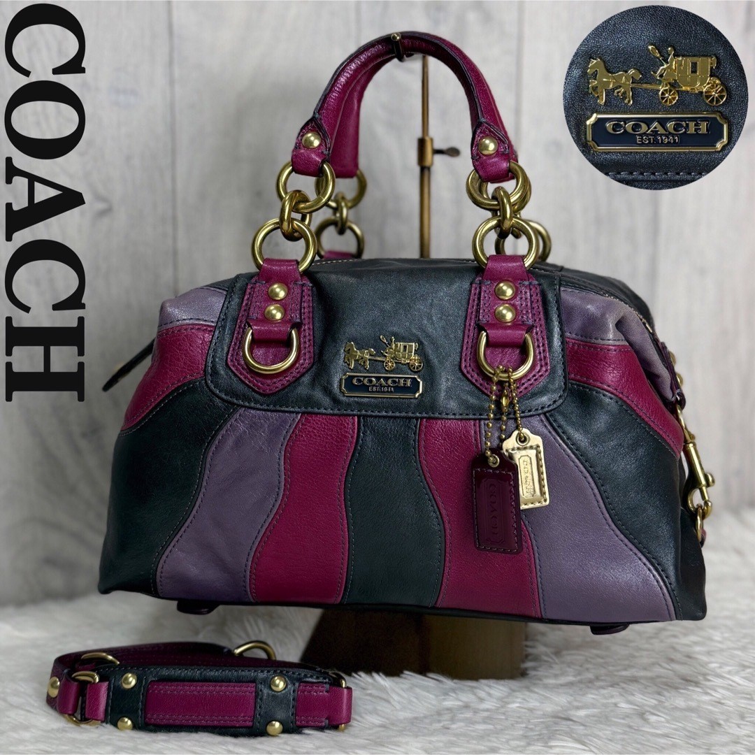 Bolso COACH 12942 Mini Boston Cuero Multicolor Rayas De Colección De Japón