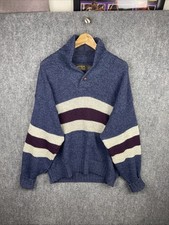 Vintage Eddie Bauer Sweater Mens XL Blue Wool Shawl Collar Made in USA Grandpa