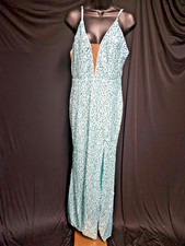 SIZE M 8/10 LIGHT BLUE SEQUIN, ZIP, FRONT SLIT FLOOR LENGTH GOWN PROM/FORMAL NWO
