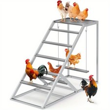 DurableGrey Metal Chicken Perches Set Swing and Ladder for Coop Backyard Poultry