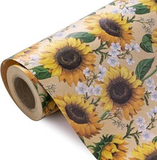Kraft Floral Wrapping Paper Roll - Mini Roll - 17 Inch x 9.8 Feet - Sunflower