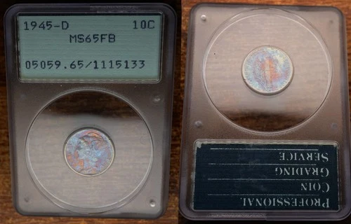 Colorfully toned 1945-D MS 65 FB PCGS RATTLER