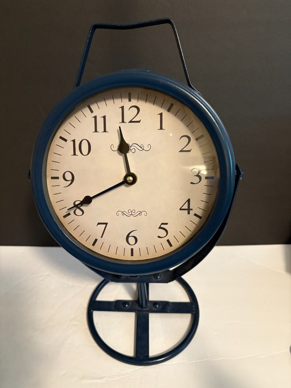 Timeless Elegance Blue Metal Table/Floor Clock 12" Tall w/AA Battery