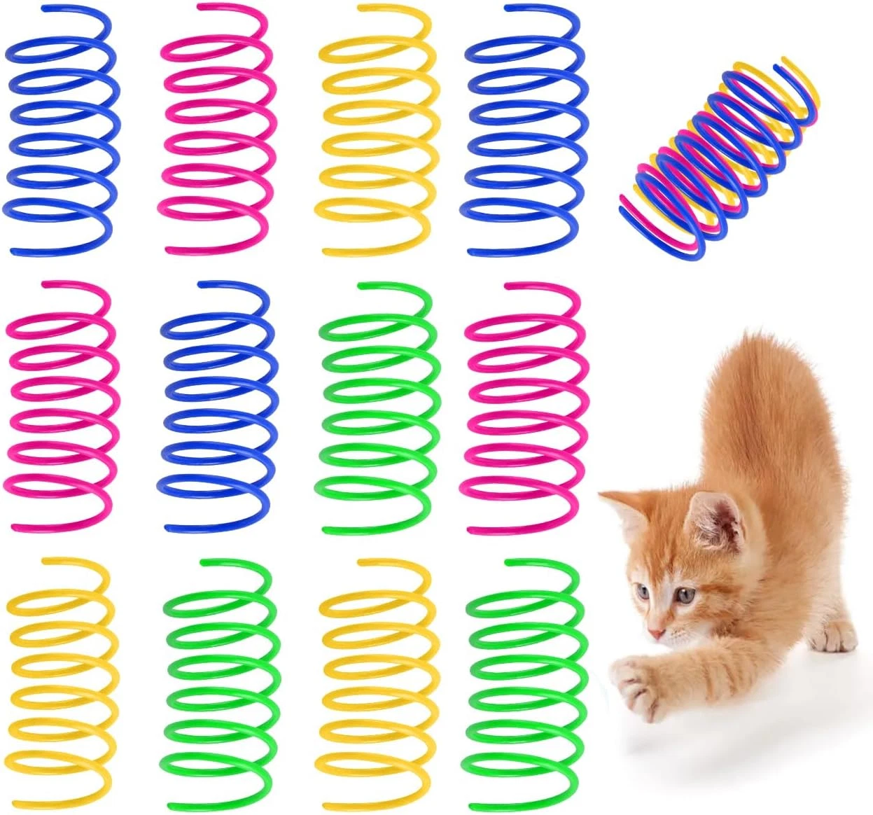 130 Pack Cat Spring Toy, Colorful Interactive Cat Toy Plastic Coil Spiral Spring