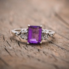 Amethyst Ring, Cluster Ring, February Birthstone,925 Sterling Silver, Prong Ring