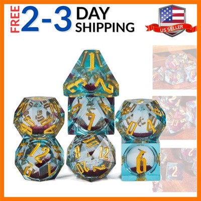 Handmade DND Dice, Liquid Core Dice Set D&D Quicksand Sharp Dice, 7 PCs Trans...