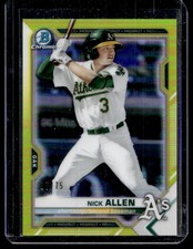 2021 Bowman Chrome Yellow Refractor Nick Allen RC Auto Oakland Athletics