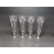 Chintz Etched Pilsner Glasses Set of 4, 10 oz Footed Glasses, Glassware, Flaw