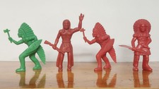 4 Old Soft Plastic 3 Inch Toy Indian Figures, Detailed Vintage Figures