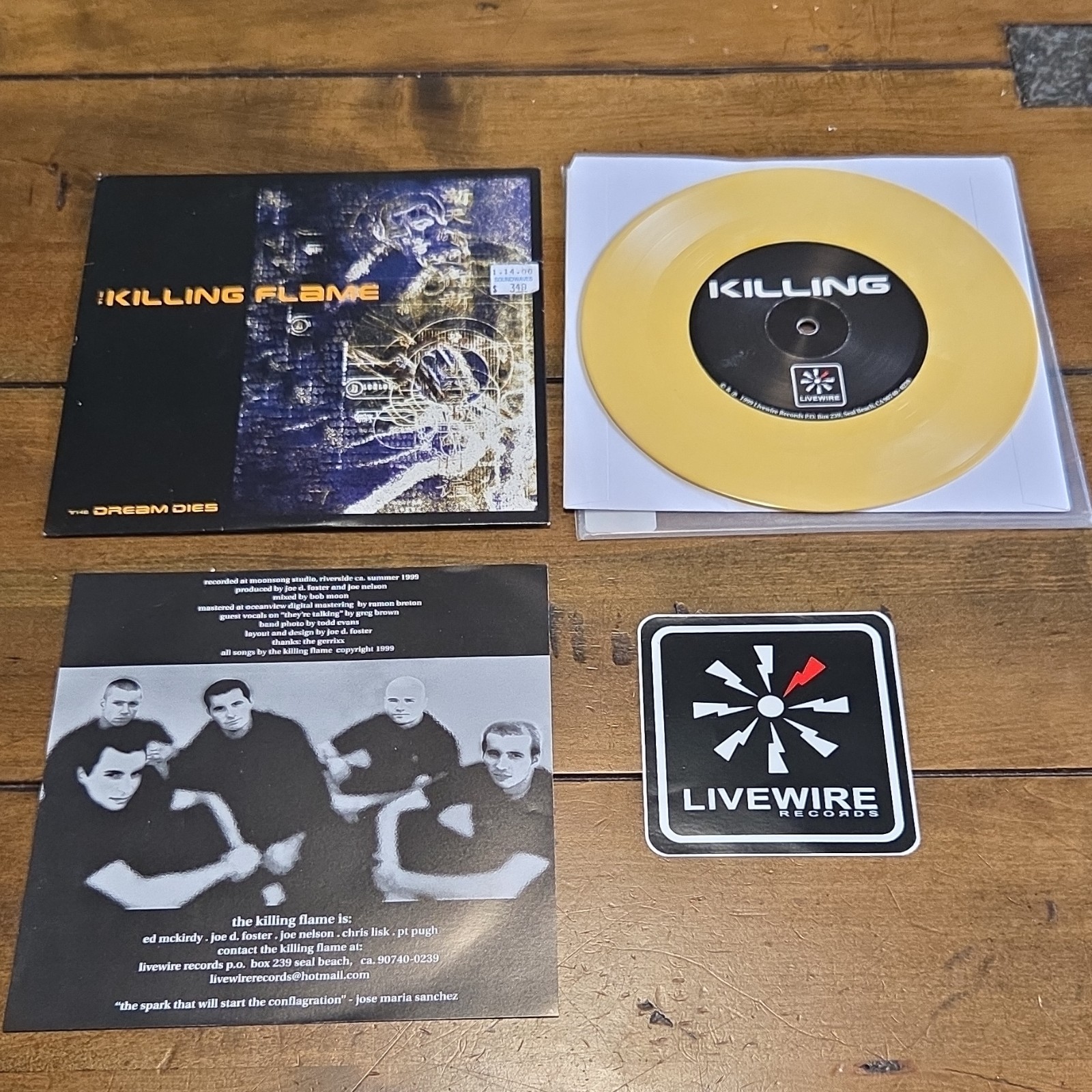 Killing Flame  The Dream Dies 7" Yellow Vinyl Original Livewire W Sticker image 5