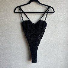 Vintage 90s Victoria's Secret Gold Label Sheer Lace Lingerie Bodysuit Size 34A