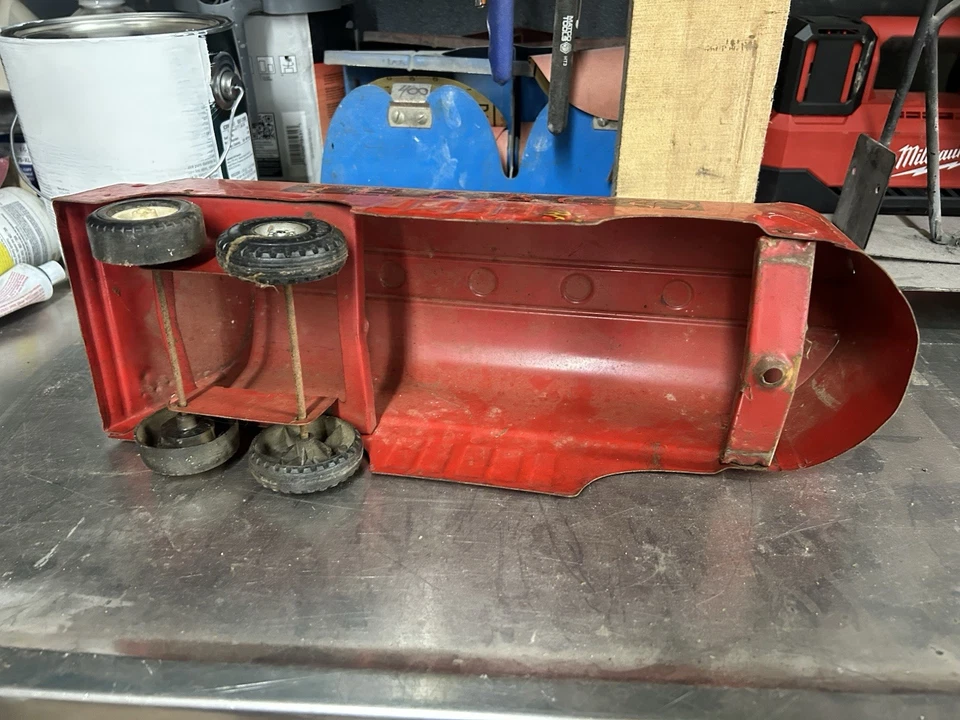 Remolque cisterna Buddy L Texaco de colección solo acero prensado juguete rojo gasolina Foto 4 de 4